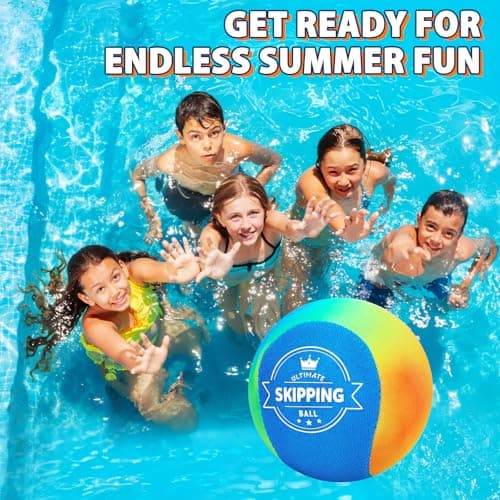 Korlon Tec Skipping Water Balls for Pool, 2 Pack Splash Skip Ball Water Bouncing Ball with Mesh Bag, Summer Water Lake Beach Pool Toys for Kids Ages 4-8 8-12 and Adults Games (Rainbow) — view 5