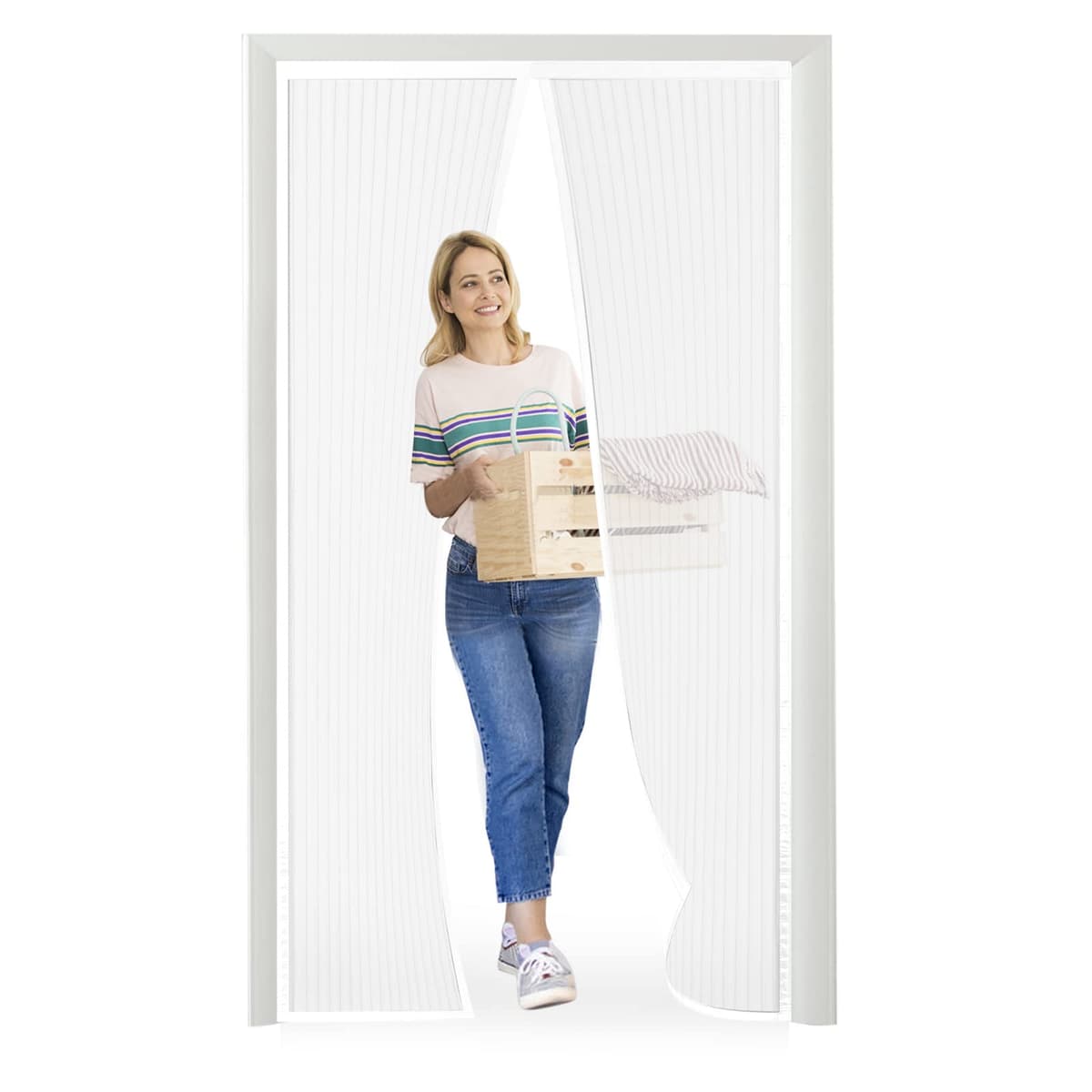 Mosquitera Magnética para Puertas, 160 x 220 cm Se Cierra Automáticamente y Mantiene el Aire Fresco, Fácil de Instalar y Adecuado para Todos los Tamaños de Puertas, Blanco