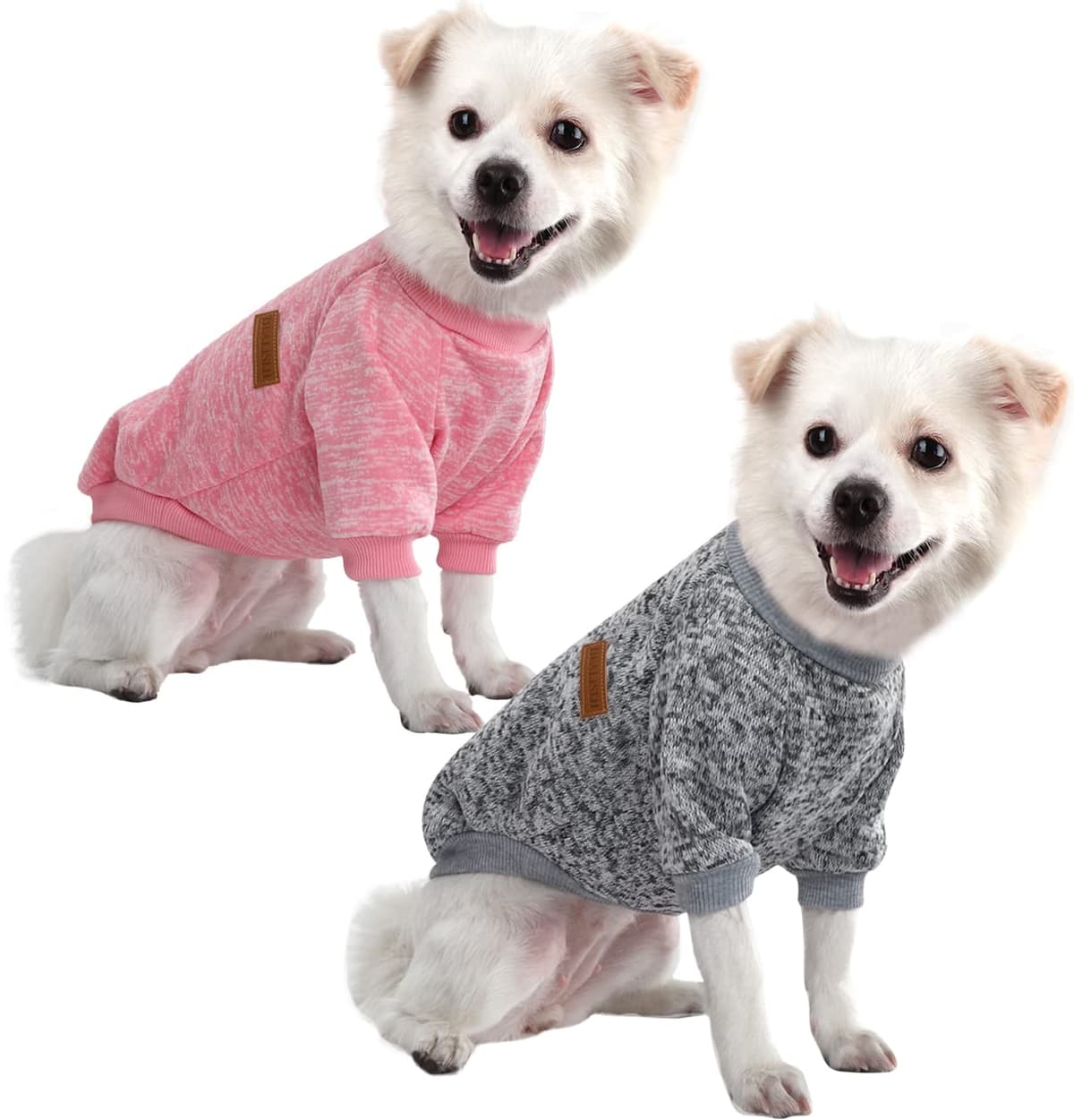 Dog Hoodie Sweatshirt Chihuahua Jumper Dog Jumper, Fleece Inside, Soft Cozy, Colour Vibrant Easy to Take On and Off (2PCS Pink+Grey, L)