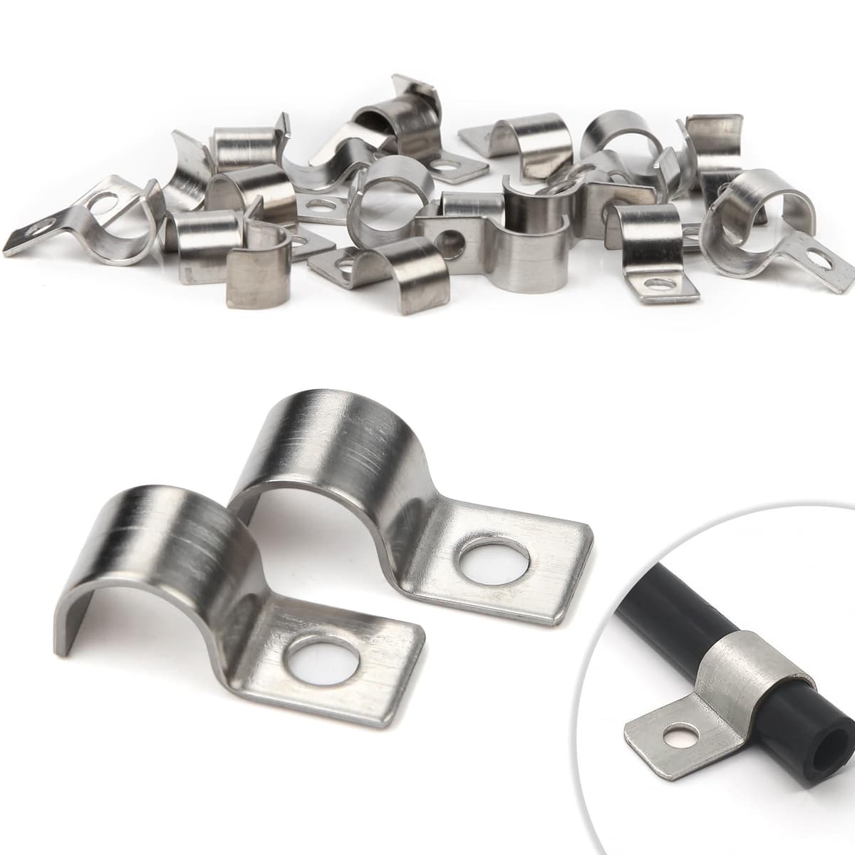30 Piezas Abrazaderas para Tubo 10mm Soportes para Tubo de Un Solo Agujero en Acero Inoxidable V2A Soportes en U Abrazadera Sujetadores para Cables Ø 9-10.5mm Fijación de Tuberías de Agua