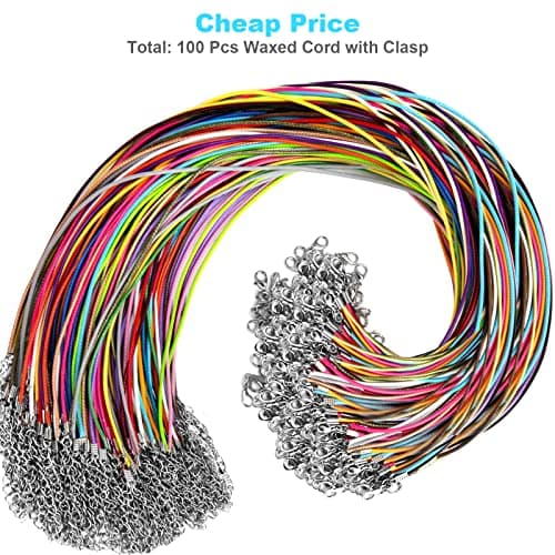 100Pcs Leather Necklace Cord with Clasps, Rope Necklace String, 25Color Necklace Cords for Pendants, 19.7" Premium Necklace Chains for Jewelry Making Supplies, 1.5mm Waxed Necklace Bracelet Cord DHOOZ