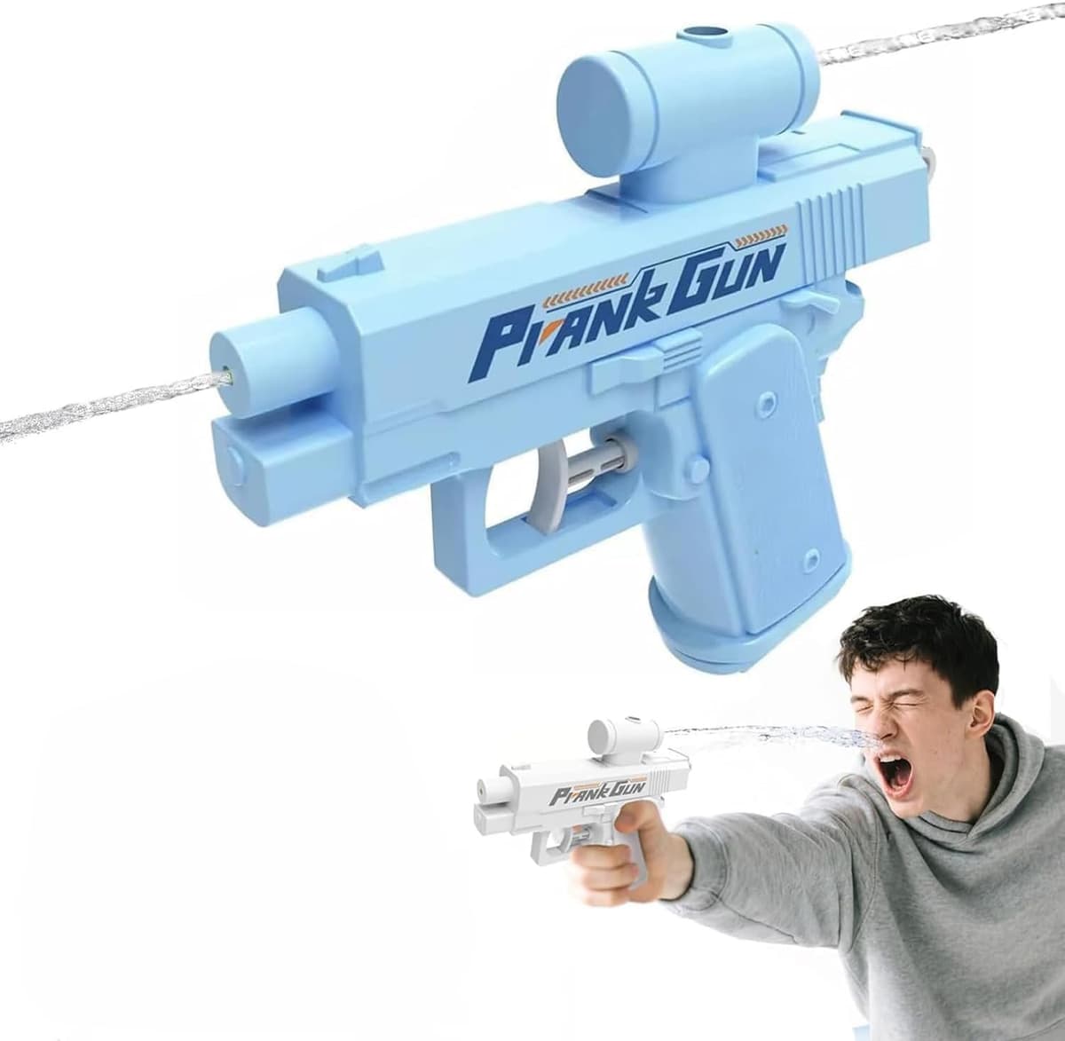 Prank Water Gun Pistola de Agua de Broma Invertir Pistolas de Agua Doble Disparo Delantera y Trasera para Travesuras Piscina Playa Verano (Azul)