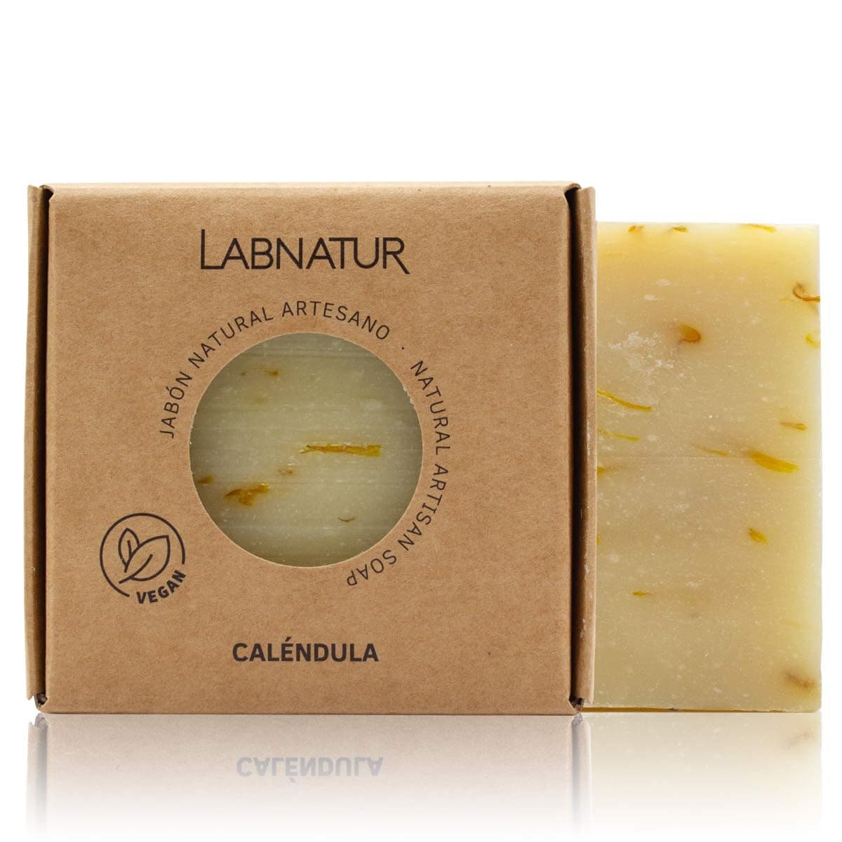 Labnatur Jabón Natural Caléndula Artesanal - Calma y Protege - Con Aceites de Oliva y Coco - Para Piel Sensible o Irritada - Vegano y Sin Aceite de Palma - Fabricado en España - 100 g