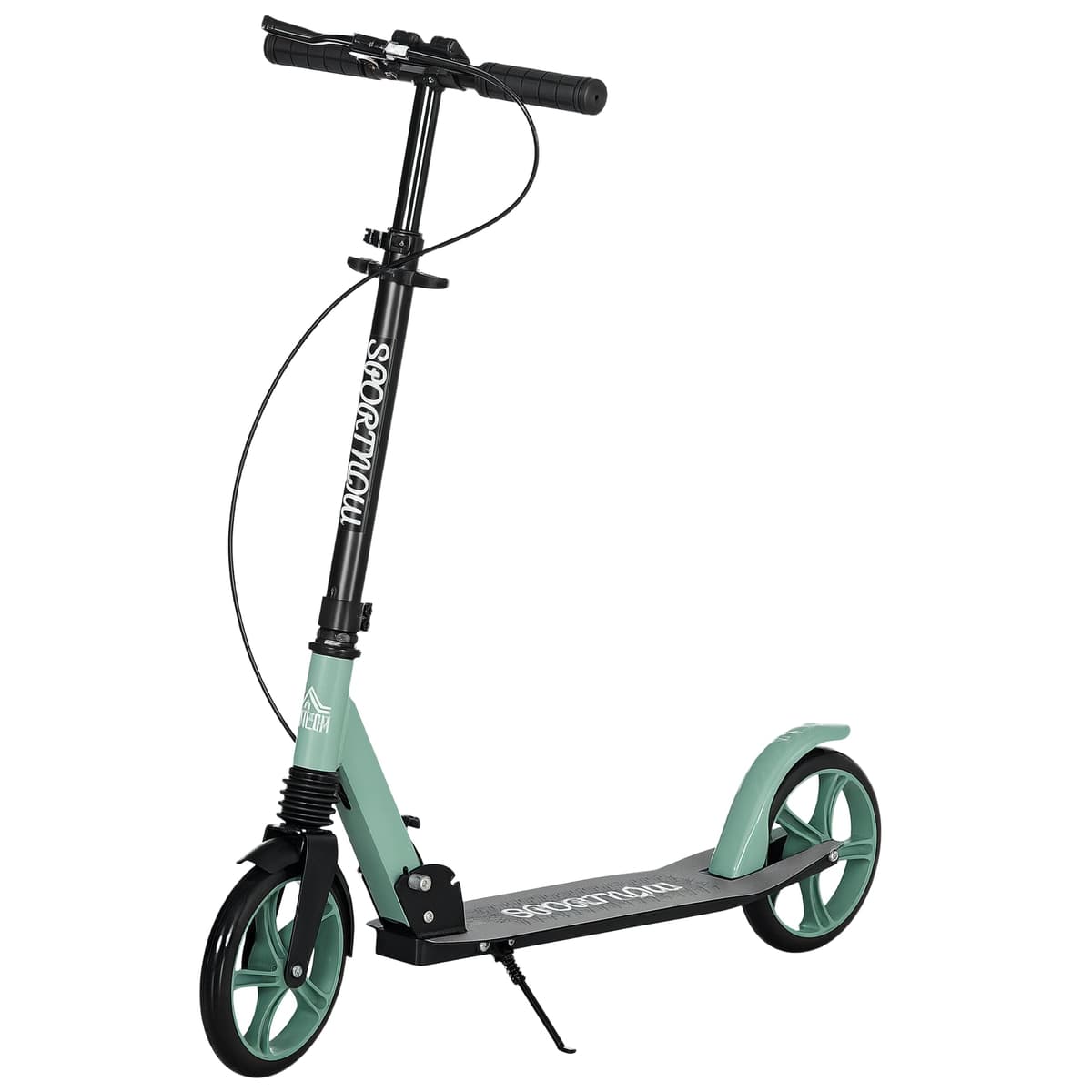 HOMCOM Patinete Plegable para Adultos y Niños de +14 Años Scooter Ligero con Manillar Ajustable Grandes Ruedas Ø200 mm Amortiguador y Freno Aluminio Carga 100 kg 91,5x36,5x91-104 cm