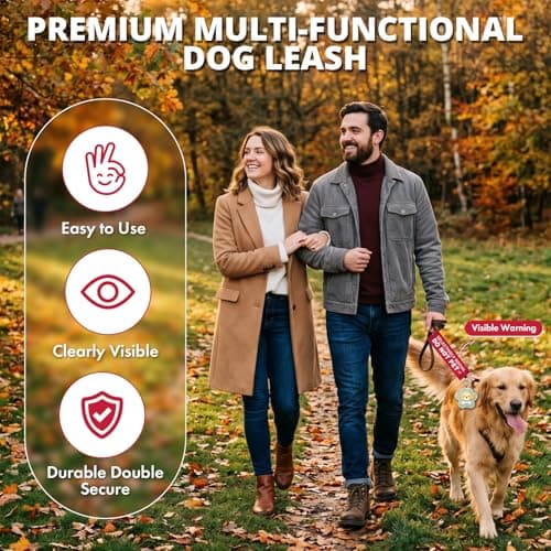 Selectively Social Dog Leash Wrap, Double-Sided Visible Dog Sleeve with Heart Carabiner, Ripstop Do Not Pet Warning Sign, Fits Standard Rope & Flat Leashes, Red — view 2