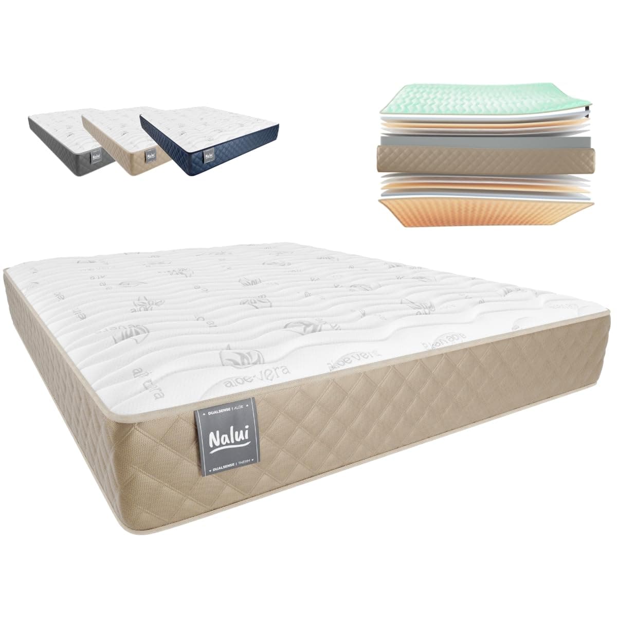 Don Descanso - Colchón 160x200 Viscoelástico Mulhacen DualSense, Altura 26cm. Multicapa con Núcleo GravityFoam, Firmeza Alta, Doble Cara Invierno/Verano, Transpirable. Fabricado en España, Beig