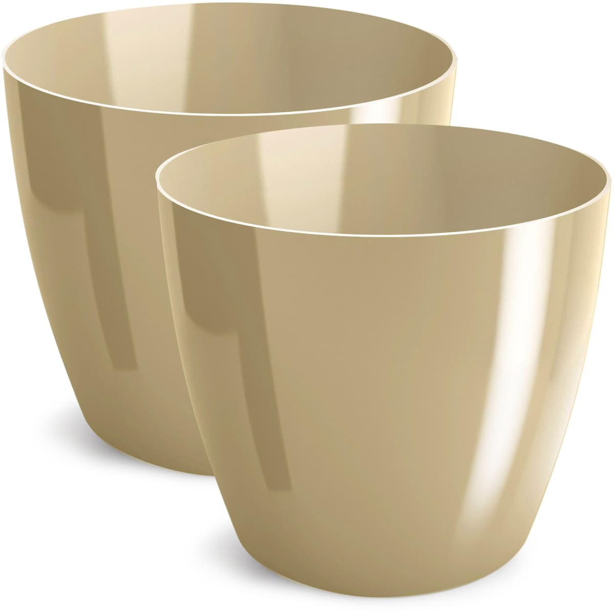 Macetas Brillantes Macetas Decorativas Hierbas Macetas Redondas de plástico duraderas y Ligeras para salón, Comedor, Cocina, terraza, balcón Juego de 2 Piezas (Capuchino, diámetro 20 cm)