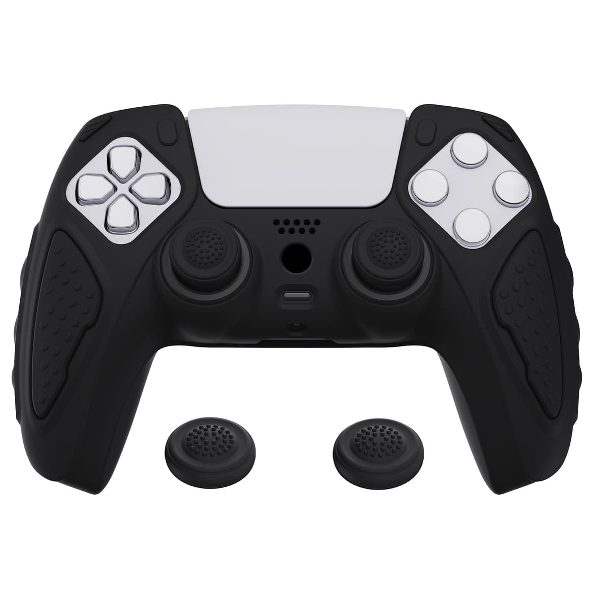 playvital Black Knight Edition Anti-Slip Silicone Cover Skin for ps5 Controller, Soft Rubber Case for ps5 Wireless Controller with Black Thumb Grip Caps