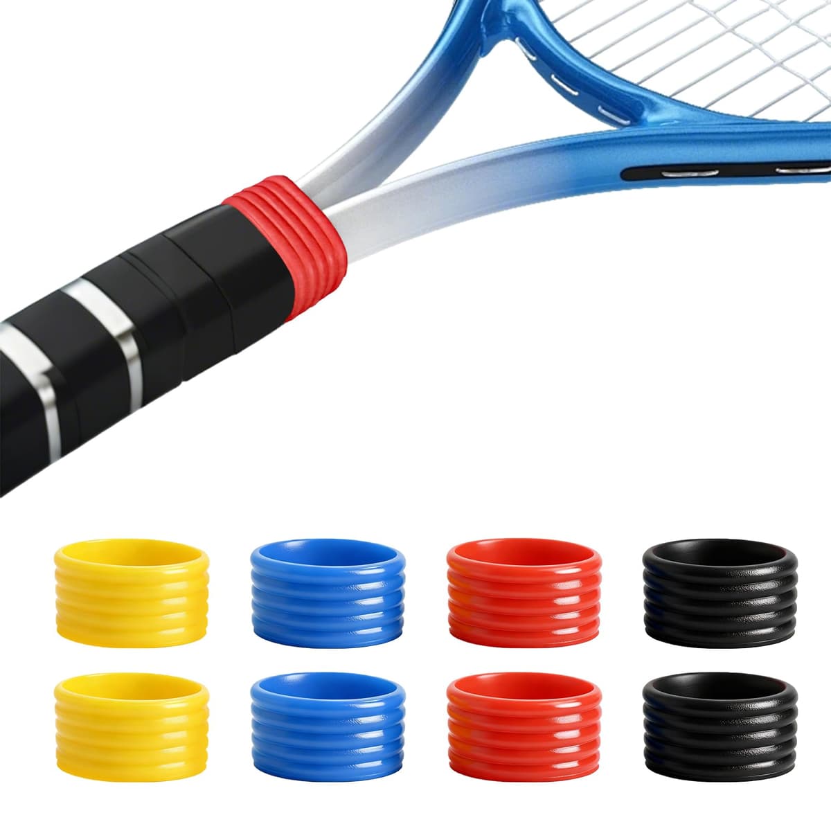 8 anillos de goma, banda de agarre para raquetas de tenis, raquetas de tenis, bandas antideslizantes, agarre de silicona, anillos elásticos, bádminton, paddle tenis, pickleball, raqueta de squash (4