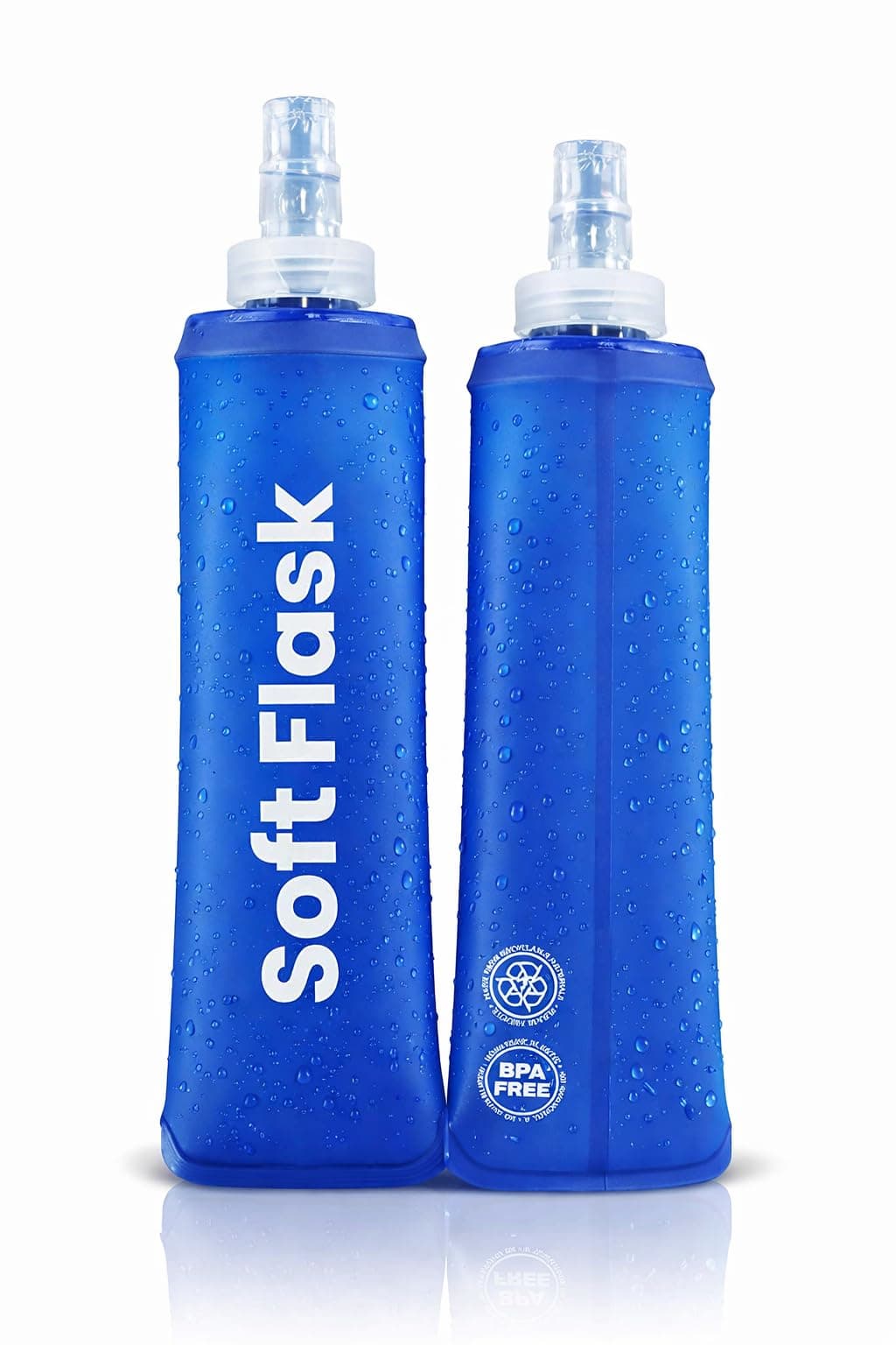 Botella Plegable - Pack 2 Unidades Soft Flask TPU BPA Free - Bidón Agua Trail Running Flexible Silicona – Botella Hidratación para Chaleco Running, Senderismo, Ciclismo (Azul, 500 ML)