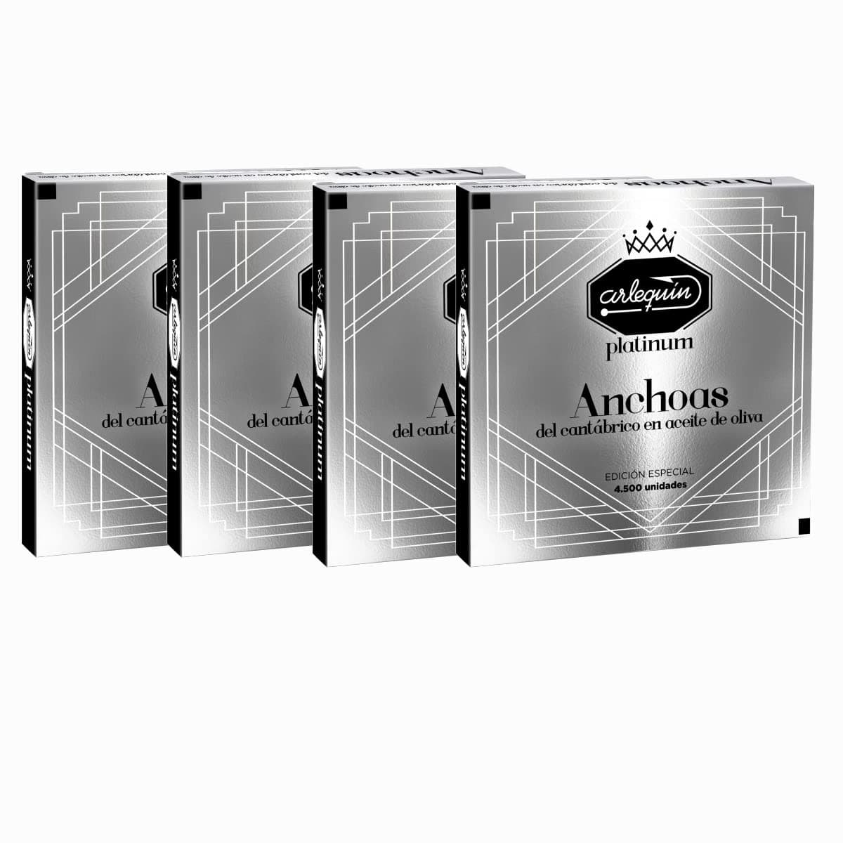 ARLEQUIN Serie Platinum Anchoa del Cantábrico, Elaborada a Mano en Santoña, en Aceite de Oliva (4 Latas (440 grs y 48 Filetes)