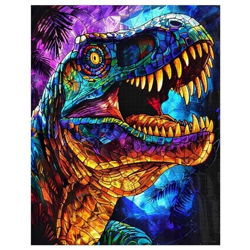 Glass Dinosaur Jigsaw Puzzle，T Rex 1000 Pieces Jigsaw Puzzles for Adults，27 x 20 Inches Puzzles for Families，HD Quality Stained Glass Dinosaur Photo Puzzle Gift，Family Activity Perfect for Game Nights