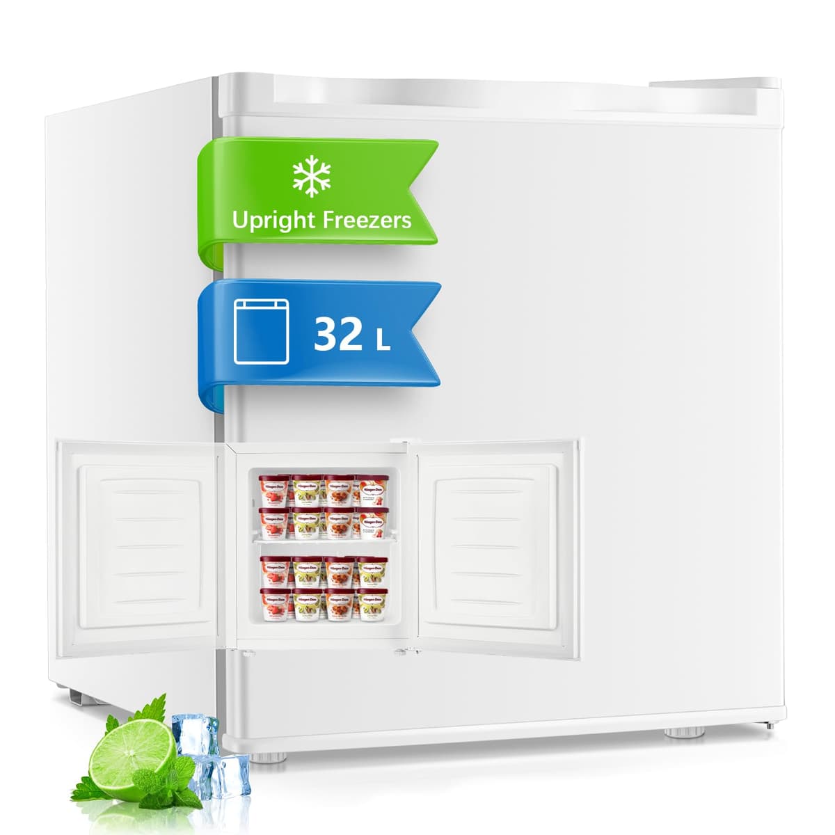 FOHERE Table Top Mini Freezer 32L, Small Freezer with 7 Adjustable Temperature, Energy Efficient, 4 Star Freezing,Removable Wire Shelf for Bedrooms/Home/Apartment/Office, White