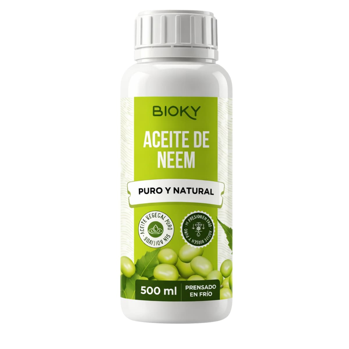 Bioky Aceite de Neem Puro 500 ML - 1ª Presión en Frío, 100% Natural, Virgen y Sin Aditivos - Varios Formatos de 250ML a 20L