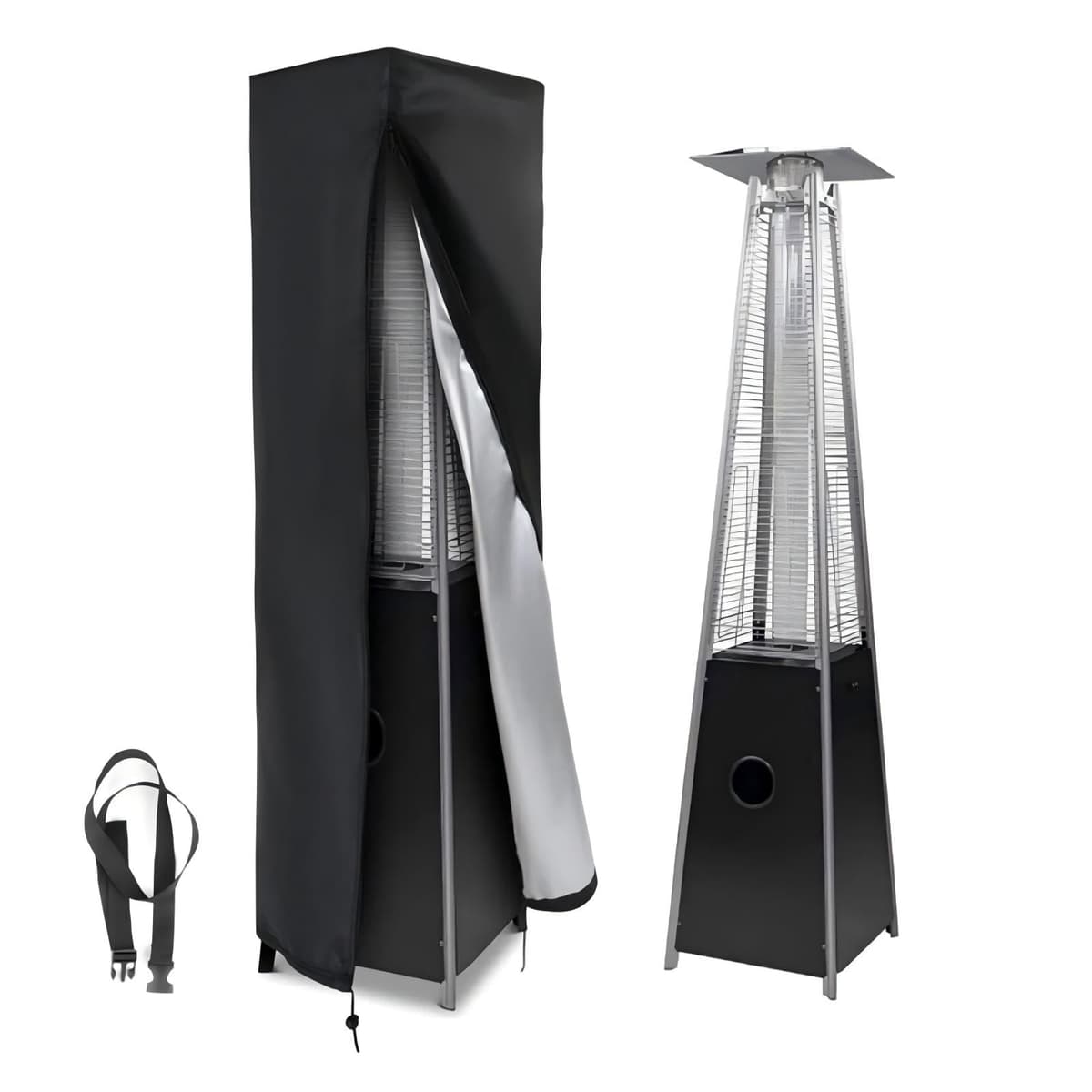 Patio Heater Cover Waterproof, 221×61×53cm Outdoor Heater cover, 420D Oxford Fabric Patio Heater Covers for Pyramid Stand Up Heaters with Zipper and Drawstring-Black
