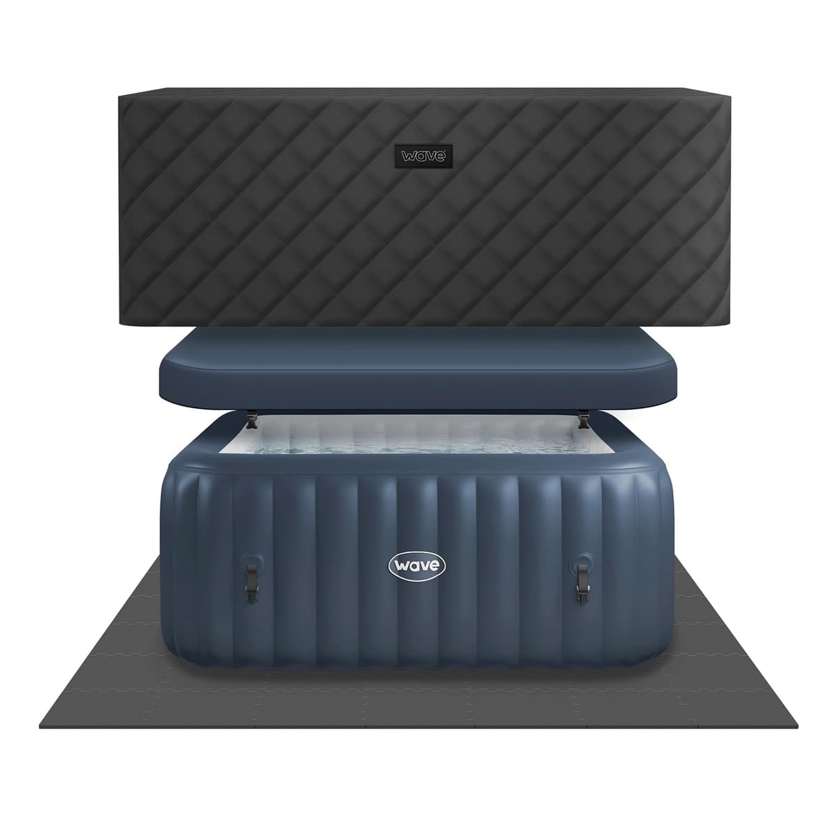 Wave Pacific 4-6 Person Inflatable Hot Tub | Integrated Eco Heater | 110/130 Aquajet Massage System | Anti-Freeze Protection | Quick 15-Minute Setup (Navy, 6 Person | EnergySave Bundle)