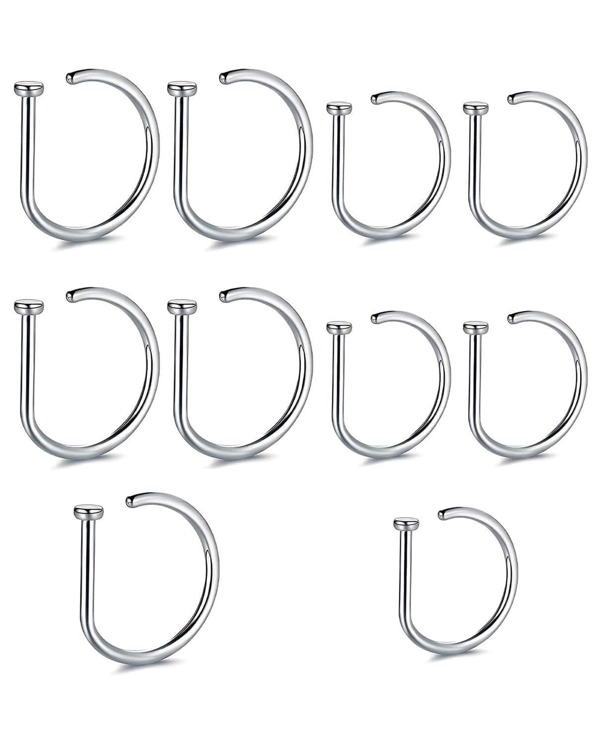 DAFNE Juego de 10 piercings falsos de acero inoxidable: piercing para nariz en forma de D, pinza para nariz y pinza para labios (no incluye piercing). Alternativas unisex para piercings de nariz