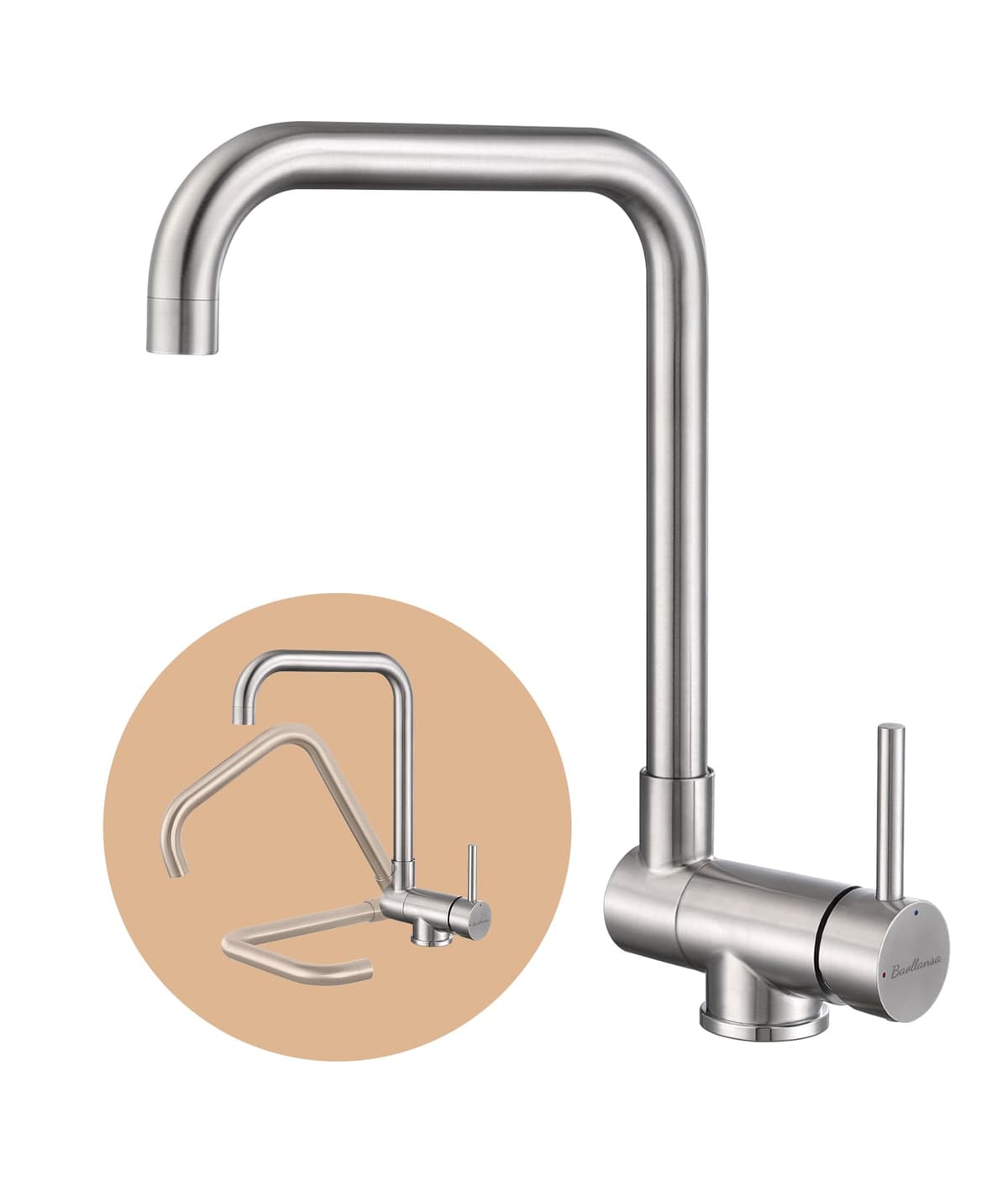 Grifo de cocina, grifo de cocina plegable, alta presión, giratorio 360°, de acero inoxidable, grifo con alcachofa y grifo mezclador de larga duración
