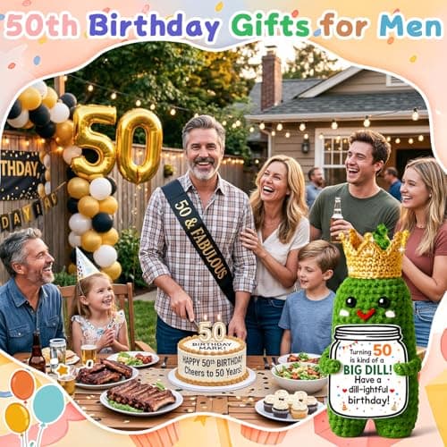 MAMAGIFTREE 50th Birthday Gifts Card for Women Men Him Her -Have a Dill-ightful Birthday! Handmade Crochet Crown Pickle, 50 Year Old Bday Gift for Mom Dad Friend Sister Wife Husband — view 4