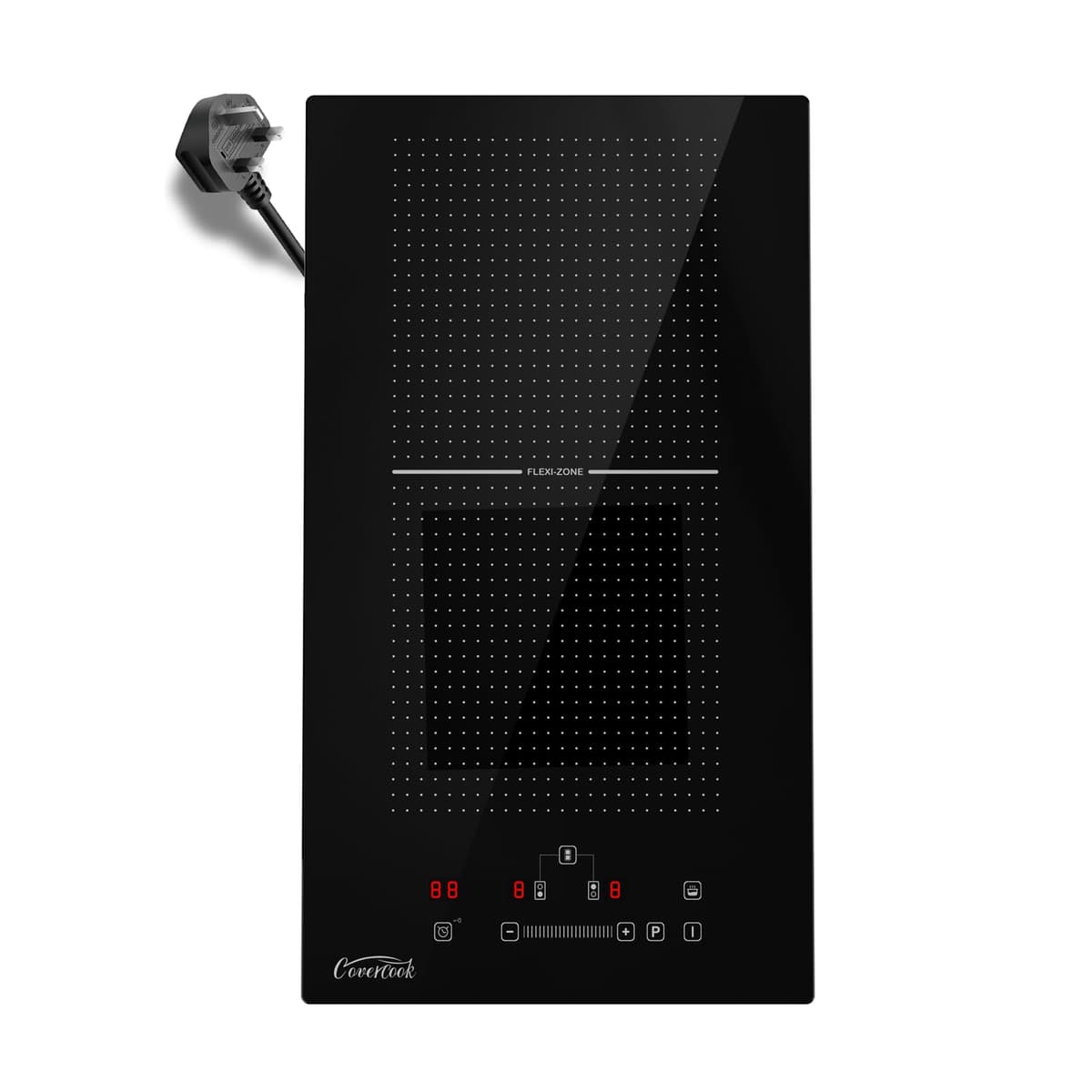 COVERCOOK 2-Zone Induction Hob with Plug,2800W Induction Cooktop with Touch Control,30cm Electric Hob with Flex Zone,9 Power Levels,Boost,Child Lock,Timer Function