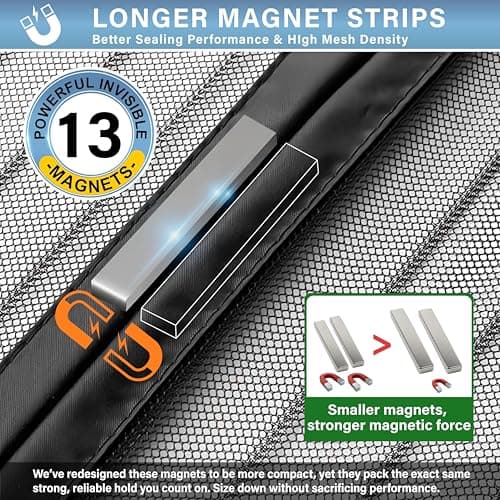 Magnetic Screen Door -Fit Door Size 34.0 x 78.0'' Retractable Screen Door Mesh for Front Door or Sliding Door, Pet & Kid Friendly, Hands-Free Closure Keeps Bugs Out & Lets Breeze in, Stripe Black — view 2