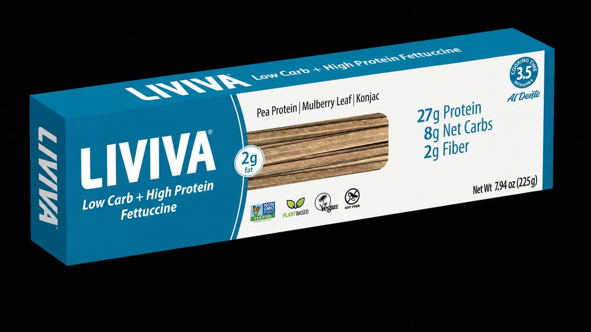 LIVIVA Pasta Value Pack (135 g Protein per Box) - Low Carb High Protein Pasta made from Pea Protein & Konjac Flour - 8g Net Carbs, Diabetic-Friendly - Ready to Eat in 3 – 4 mins – Taste like Healthy Al Dente Italian Pasta (6 Pack, Fettuccine)