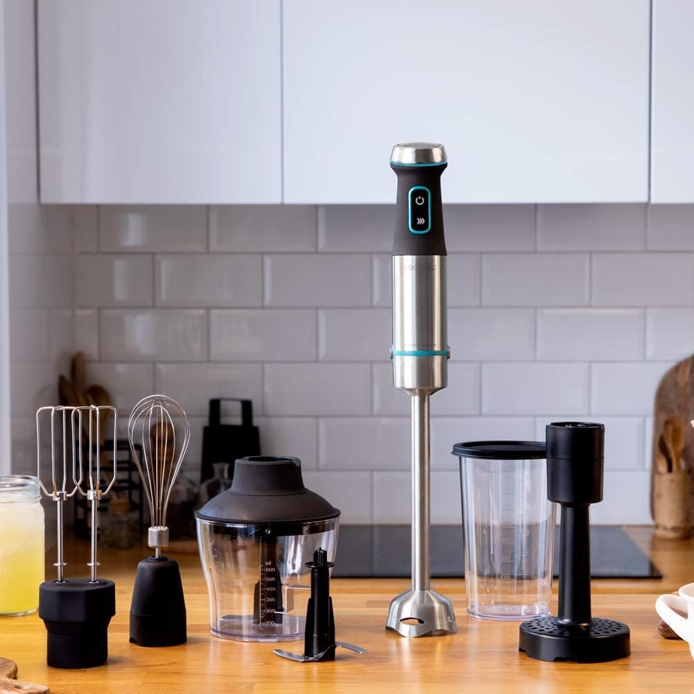 Cecotec Power TitanBlack 1200 XL PerfectCream&Crush Hand Blender, 1200 W, 4 Blade Blades, XL Foot, Splash Guard, Includes Chopper with Blade, Whisk Sticks and Masher