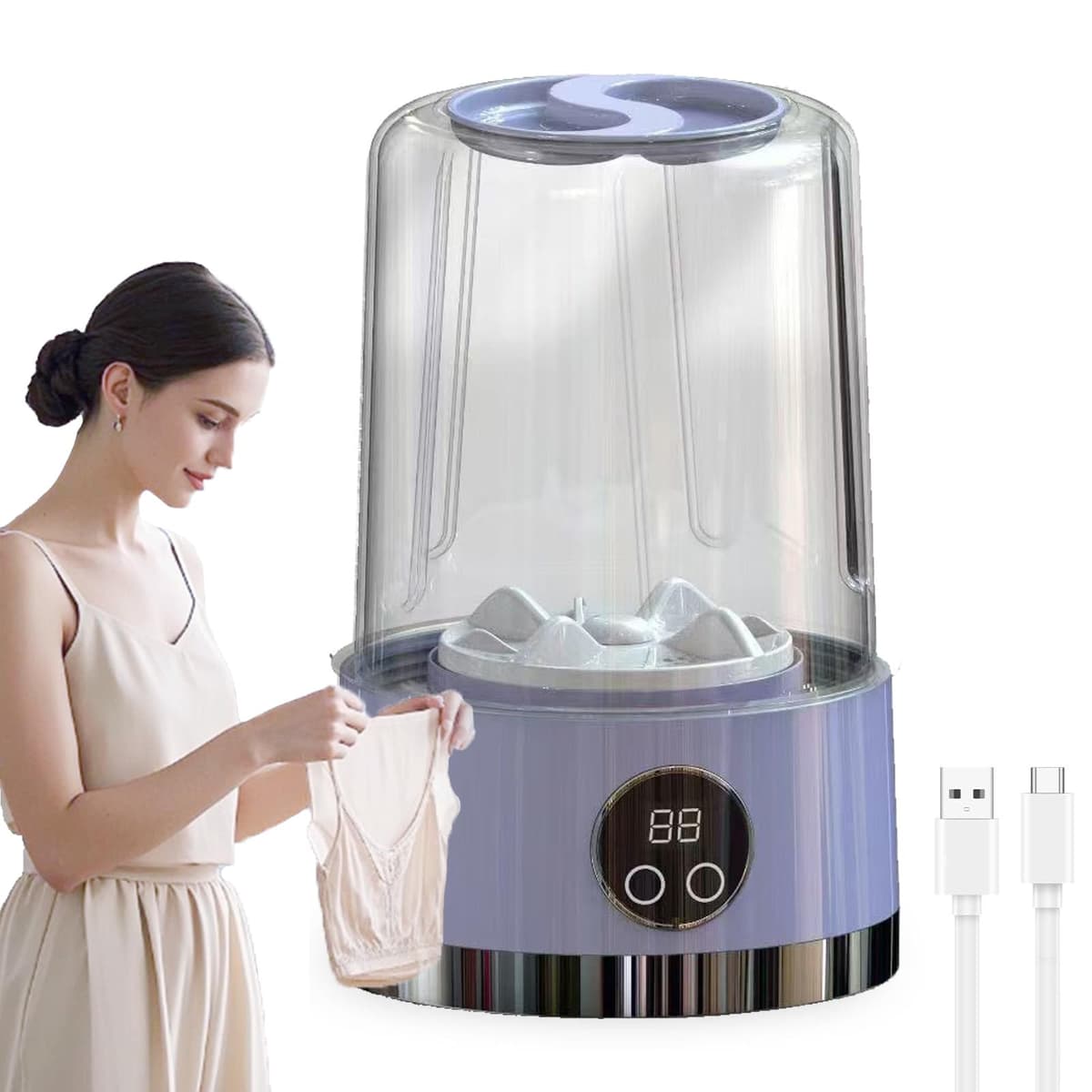 Minilavadora de Trapos, Mini Washer Machine Portátil - Mini Lavadora para Trapos de Cocina y Ropa Interior, Mini Washing Machine con Centrifugado para Limpieza Higiénica (Morado)