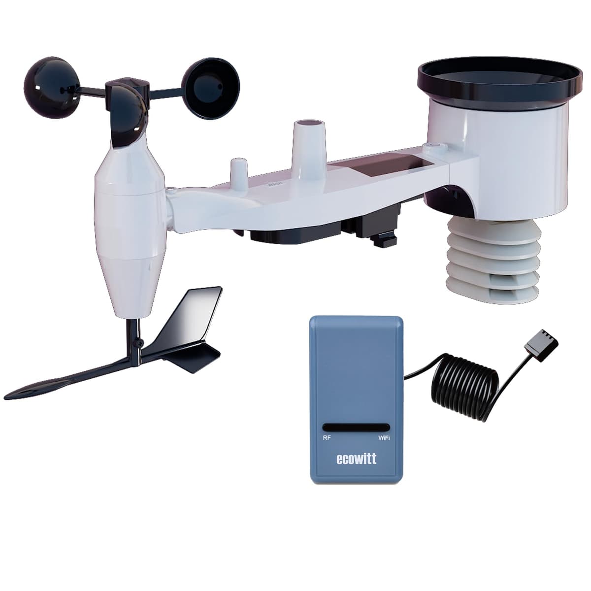 ECOWITT Estación meteorológica GW1101, 7 en 1 jardín sensor meteorológico inalámbrico al aire libre con energía solar + 3 en 1 wifi puerta de enlace de interior, la casa de previsión del tiempo 868