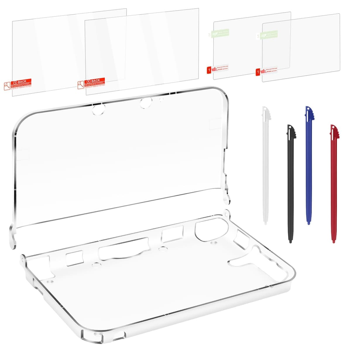 inRobert 3 in 1 Accessories kit for Nintendo 3DS LL/XL, with Clear Hard Case, Screen Protectors (Tempered Glass & PET) and Stylus Pens Compatible with 3DS XL/LL Console