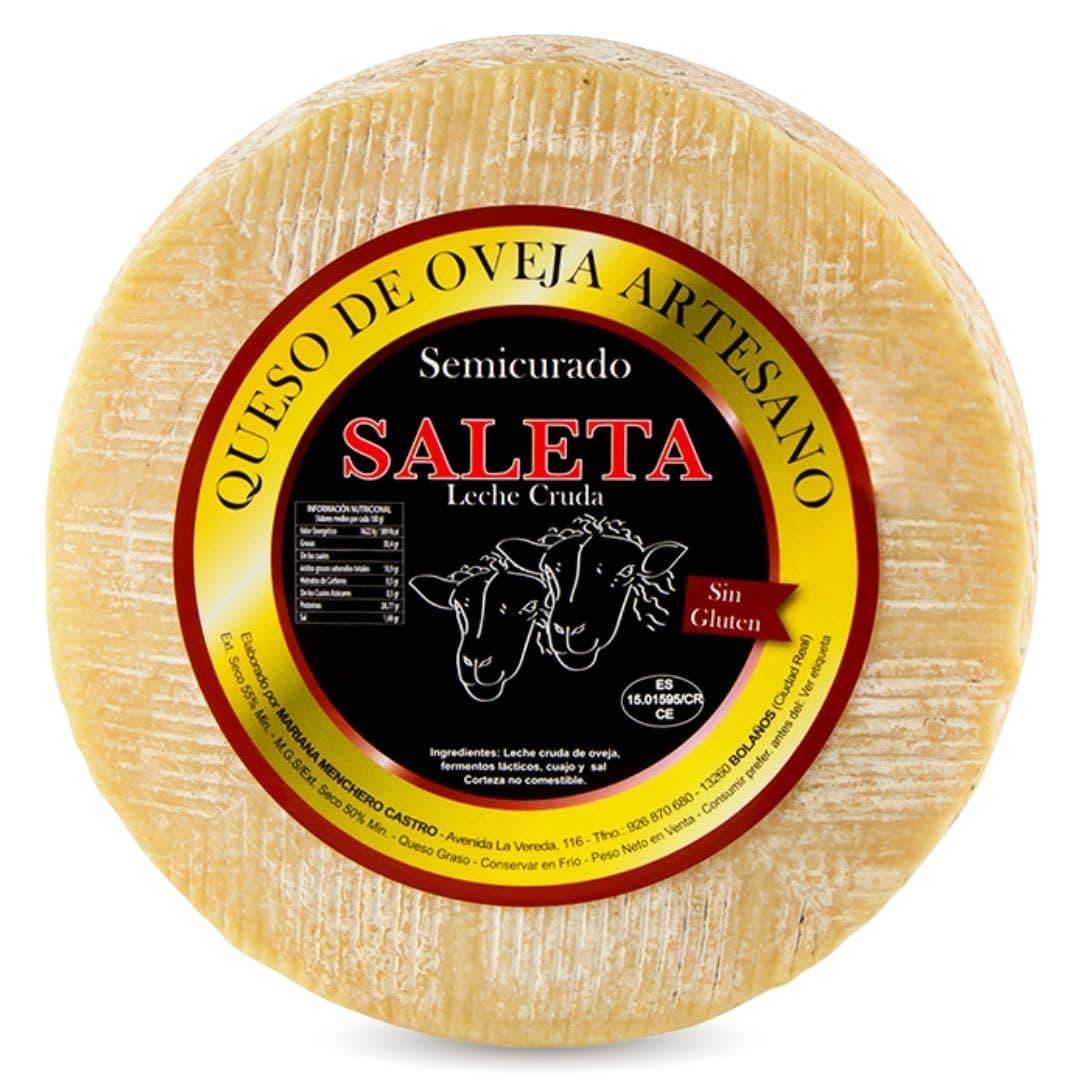 SALETA® Queso Semicurado Entero de oveja Gourmet (3 Kg) | Elaboracion Artesana Quesos de La Mancha | Quesos de leche de oveja