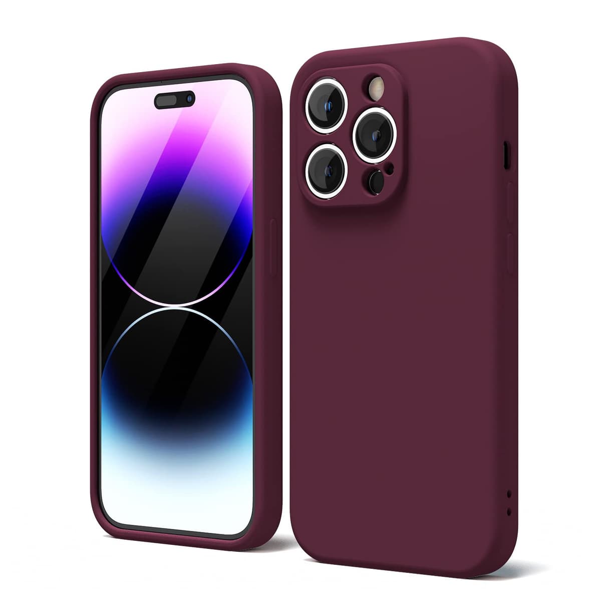 oakxco for iPhone 14 Pro Max Phone Case Liquid Silicone, Cute Thin Slim Soft Rubber TPU Plain Smooth Gel Cover for Women Girl, Matte Solid Protective & Shockproof, Burgundy Plum Wine