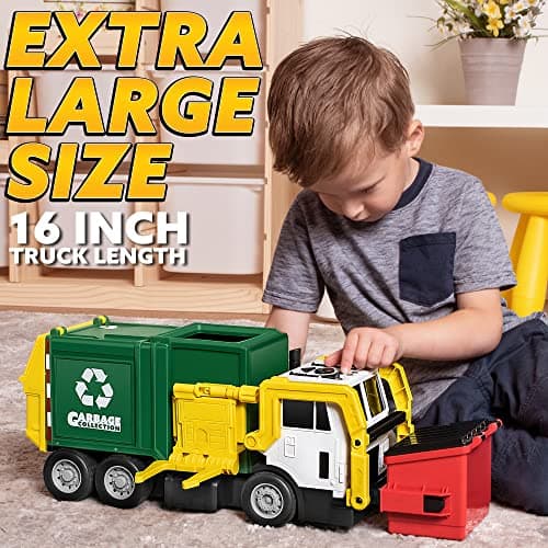 JOYIN Large Friction Powered Garbage Truck Toy Set, Includes Dumpster, Trash Bins, and Learning Cards for Kids, Boy Toys Birthday Gift for 2 3 4 Years Old Boys Girls Kids Toddler Gift of Easter Basket