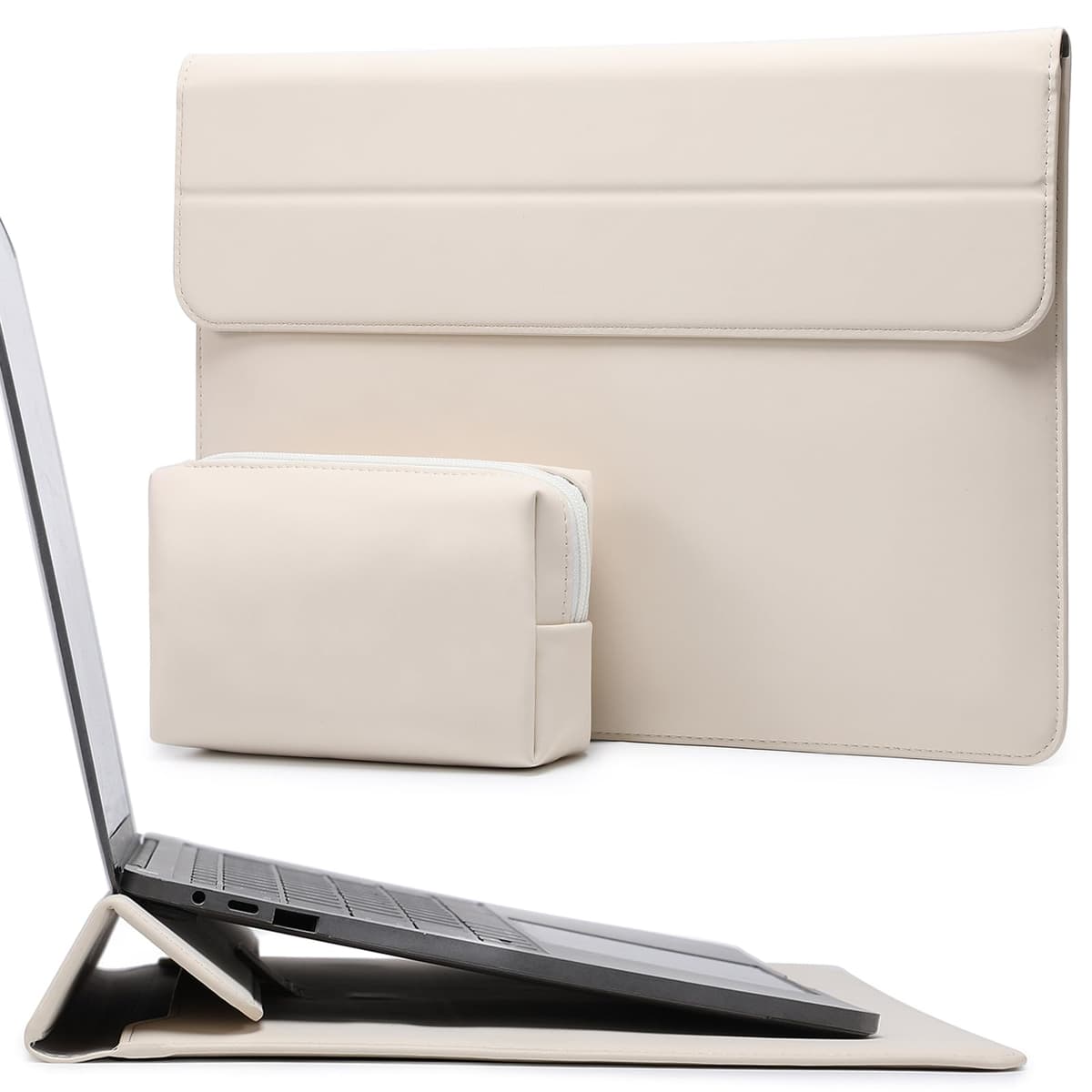 HYZUO 15-16 Pulgadas Funda para Portátiles con Soporte para MacBook Pro 16 M5/M4/M3/M2/M1 Pro/MAX 2026-2019, XPS 15, MacBook Pro 15 2015-2012, Samsung Galaxy Book Flex/Pro 15, Beige