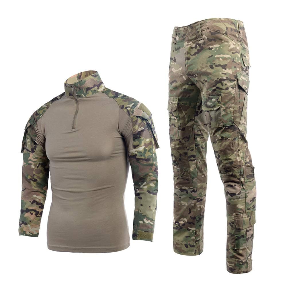 Traje de camuflaje para hombre, camiseta de combate de paintball, pantalones tácticos, manga larga con cremallera 1/4, traje militar, camuflaje al aire libre, ropa de caza BDU..