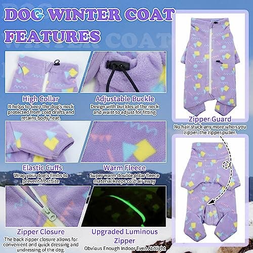 ROZKITCH Dog Fleece Jumpsuit Large, Pet Windproof Warm Cold Weather Jacket Vest with Luminous Zipper, Dog Halloween Costume Jumpsuit Apparel Outfit Clothes for Large Dogs Geometry 2XL