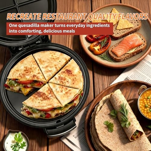 Quesadilla Maker 10 Inch, 900W Dual Heating, 6 Wedges in 3 Mins, Nonstick Plates Easy to Clean, Locking Latch, Safe & Steady, Black — view 3