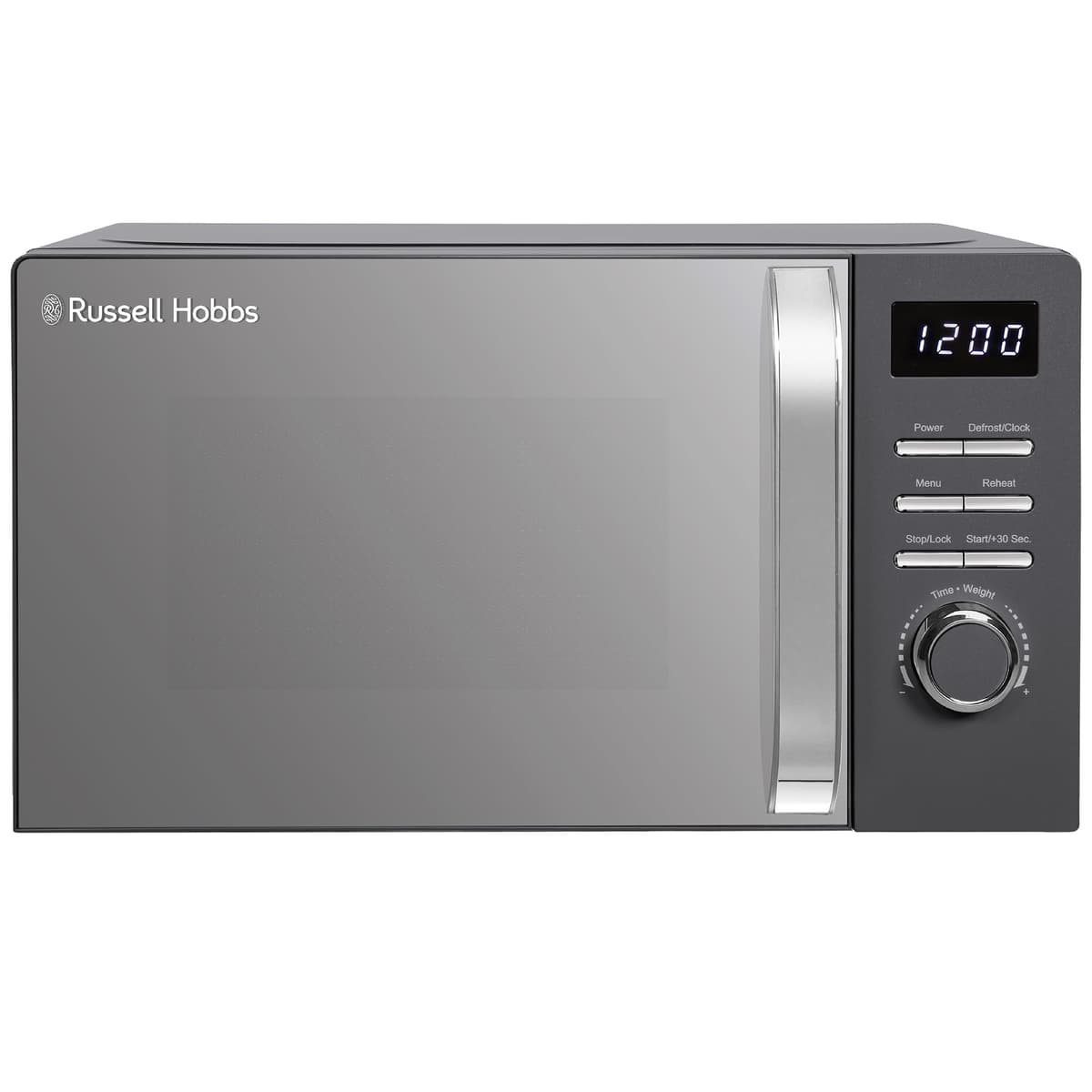 Russell Hobbs Digital Microwave 20L 800W in Grey with 5 Power Levels, Pull Handle Door & Button Control, Clock & Timer, Automatic Defrost, Easy Clean, 8 Auto Cook Menus RHMD818G