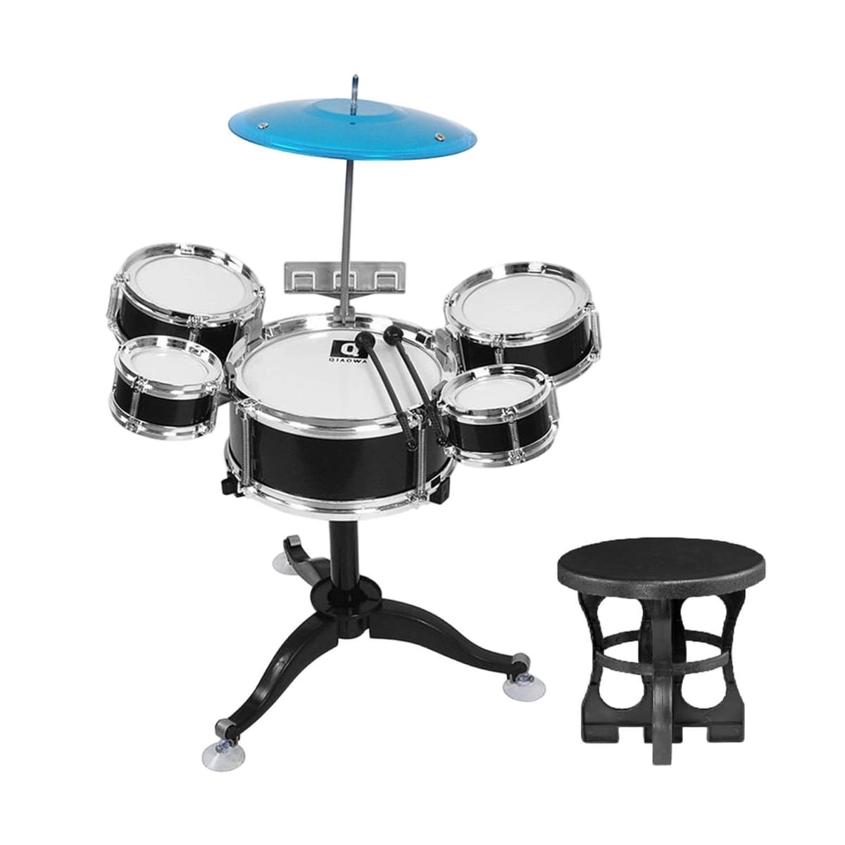 Amagogo Batería para niños de 3 a 6 años, con Baquetas, 5 Tambores, Juguete rítmico, Kit de batería de Jazz para niños, Negro