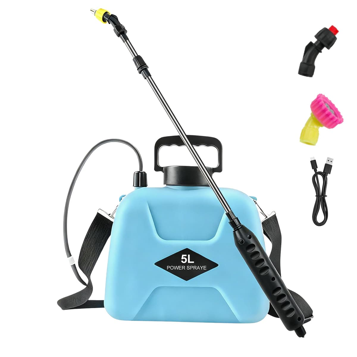 Nikou Pulverizador de Mochila a Presión, Pulverizador Eléctrico para Plantas 5 litros, con 3 Boquillas, Varilla Telescópica, Correas Ajustables para Horticultura, Silvicultura, Agricultura