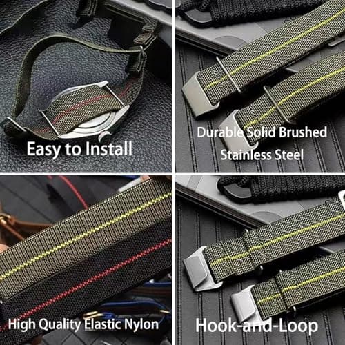 Aoeiwv French Troops Paratrooper Watch Band with Hook-and-Loop Premium Striped Military Elastic Nylon Watch Strap Silver & Black Buckle 18mm 20mm 22mm 24mm Replacement Band Strap for Men Women