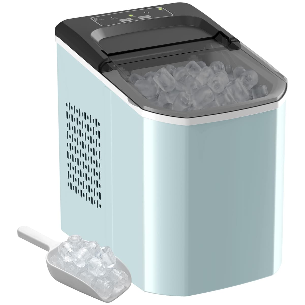 HOMCOM Máquina de Hielo, Máquina de Cubitos de Hielo Autolimpiable, 12 kg/24H, 9 Cubitos Listos en 7 Minutos, 2 Tamaños de Hielo, 1,5L Depósito, para Hogar, Cocina, Oficina, Bar, Azul