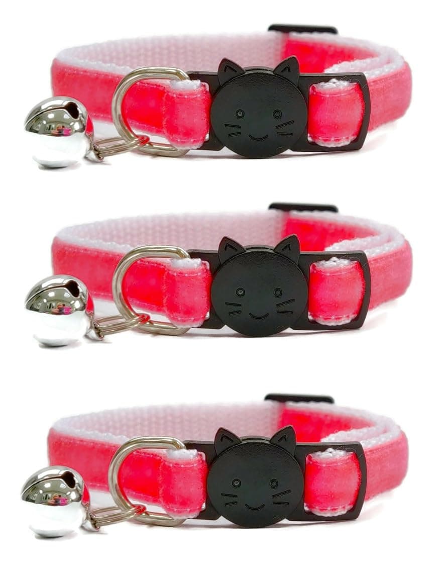 Velvet Cat Collars with Bell | Quick Safety Release Breakaway Buckle | Handmade in the UK | Available in Cat & Kitten Size | Baby Pink Velvet
