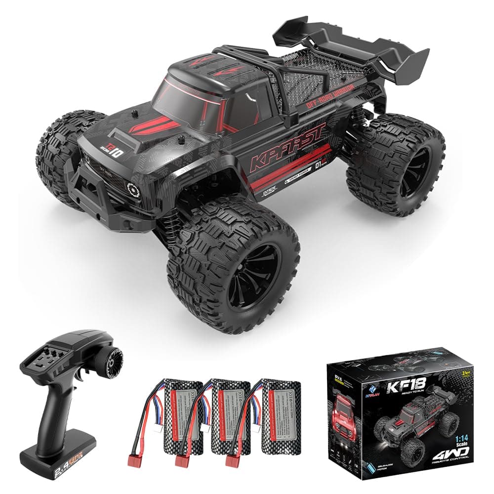 1/14 Coche teledirigido para adultos, 75km/h 3S Batería Motor sin escobillas RC Alta velocidad todoterreno Drift Coche de carreras, 4WD Off Road Carrera Buggy, 3 Baterías (Negro)