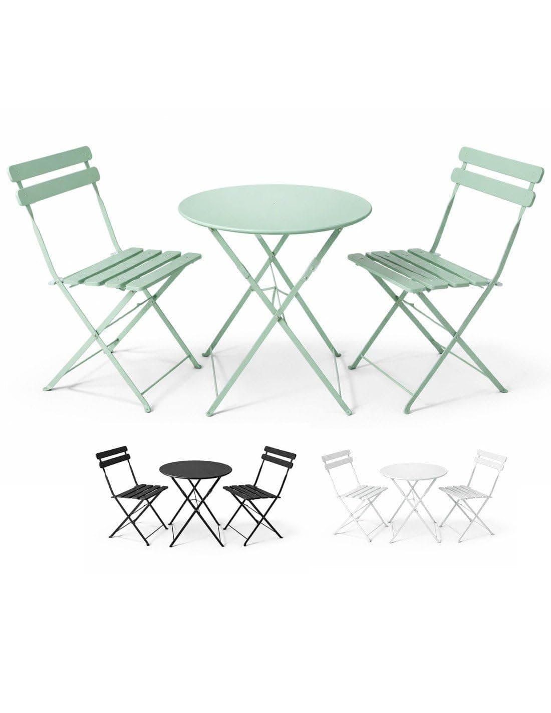 Set Bistró Plegable Arles Metalico | Mesa y 2 Sillas de Exterior e Interior Resistente | Muebles de Jardin, Balcón y Terraza