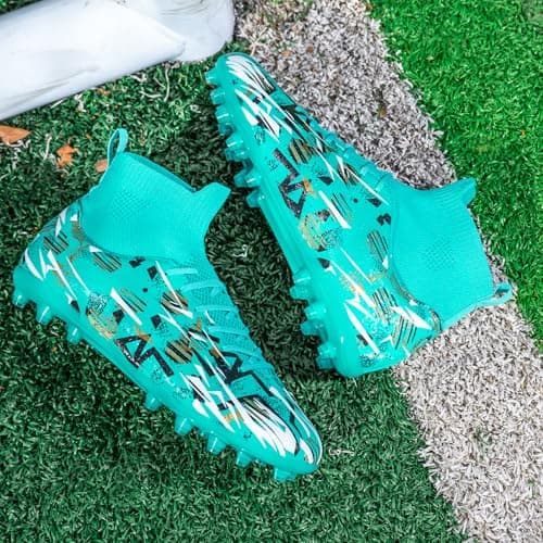 PMKZSES Kids Soccer Cleats High Top Football Cleats Boys Girls for Training Green — view 2