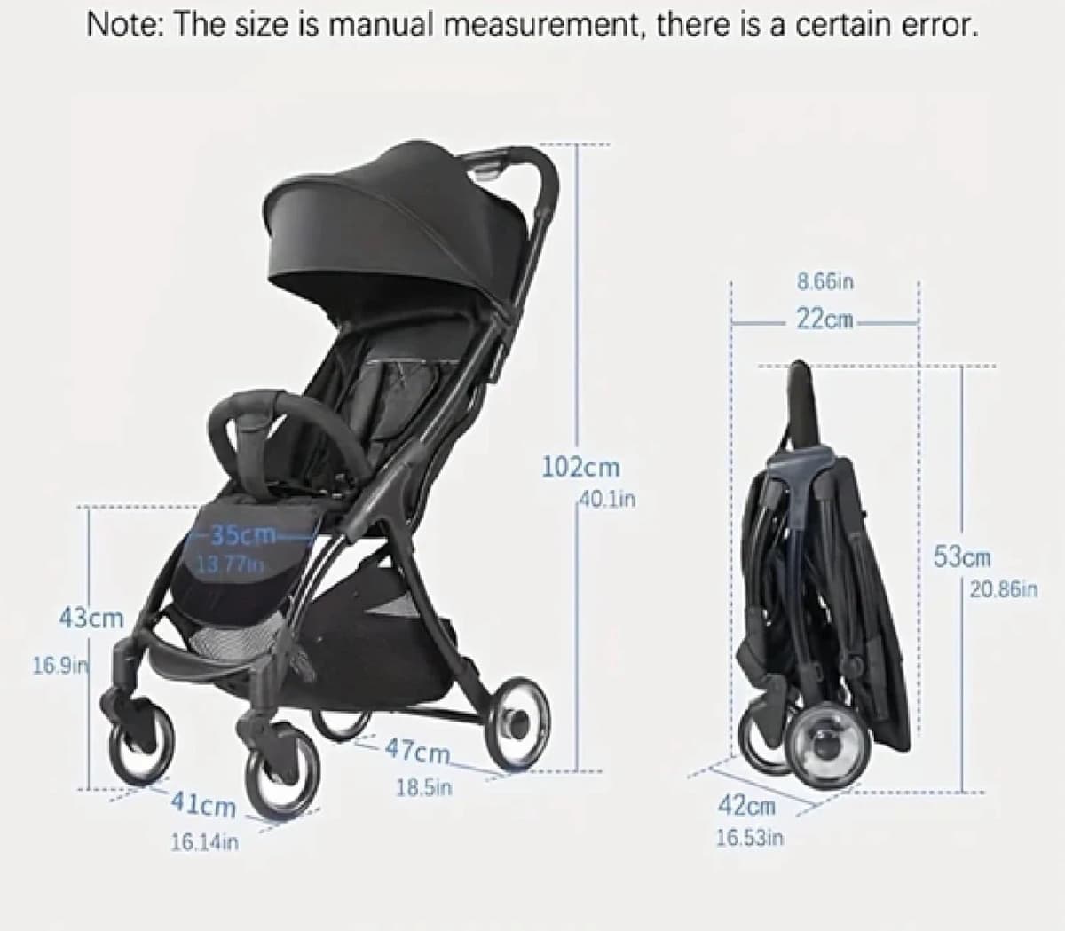 Luxury Baby Stroller Lightweight Foldable Pushchair Travel System Pram with Reclining Seat, 5-Point Harness, Storage Basket Rain Cover (Black)