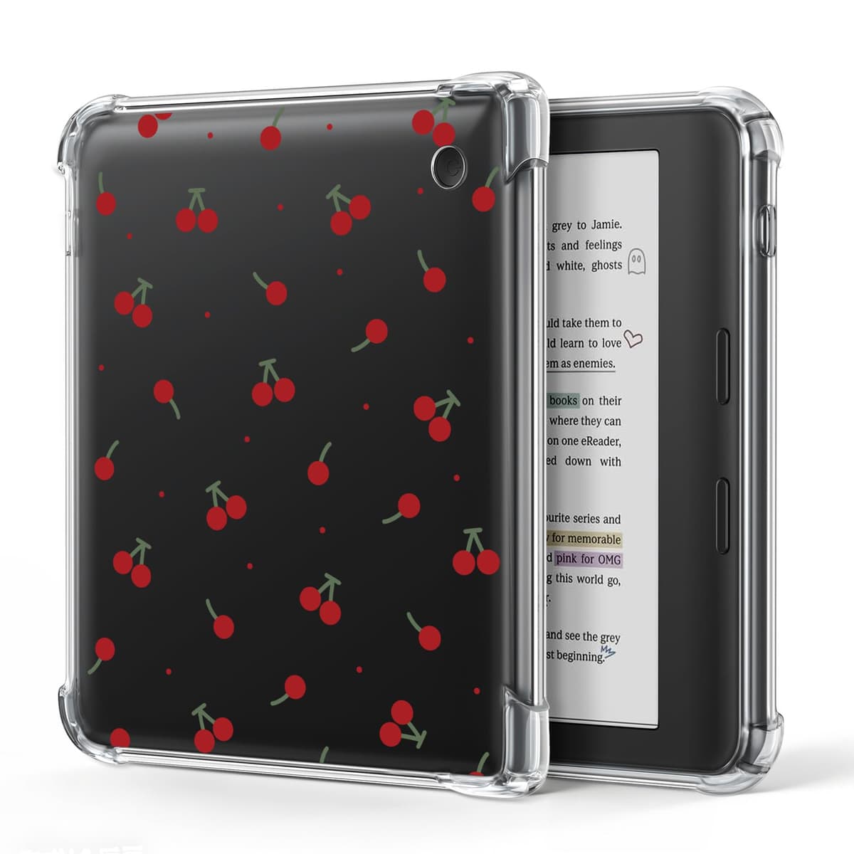 Case for Kobo Libra Colour eReader 7", Crystal Clear Cover with Reinforced Corners & Anti-Yellowing | Lightweight TPU Shell for Scratch & Shock Protection | Showcase Your Style (Simple Red Cherries)