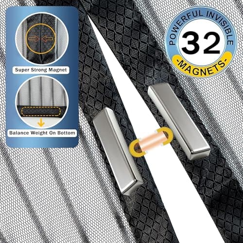 Magnetic Screen Door 38 x 81 Inch, Fits Door Opening Up to 36 x 80 Inch, 32-Magnet Center Closure with Weighted Rod Bottom, Heavy-Duty Mesh Hands Free Self-Closing, Pet Friendly, Easy Install — view 2