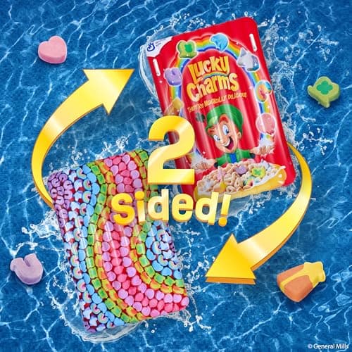 Lucky Charms Reversible Pool Float Double Sided Cereal Box and Rainbow Charm Inflatable with Built in Handles Extra Large 5.8 Foot Cereal Shaped Floatie for Pool Beach and Lake — view 3